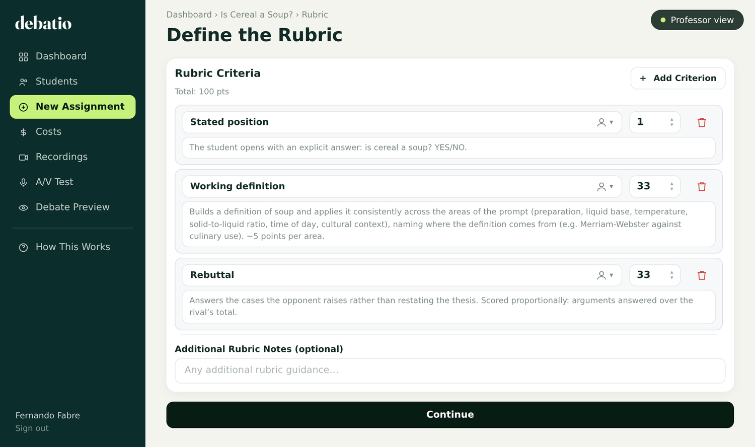 Writing the rubric with weighted criteria